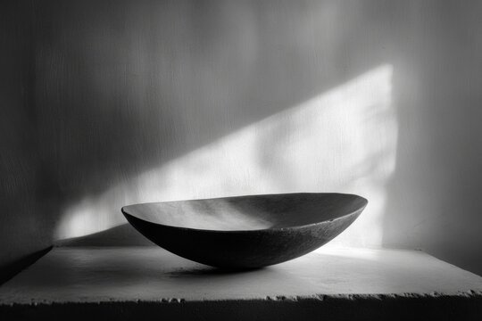 Fototapeta A black and white photograph of a bowl on a table