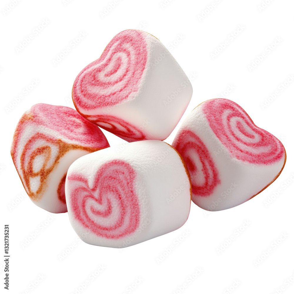 Poster assorted pile of white and pink marshmallows set against a bright background, perfect for sweet trea