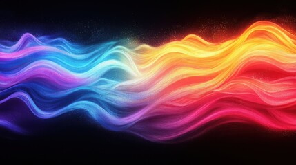 Rainbow colored wave pattern on black background with bold pencil strokes in high saturation and contrast