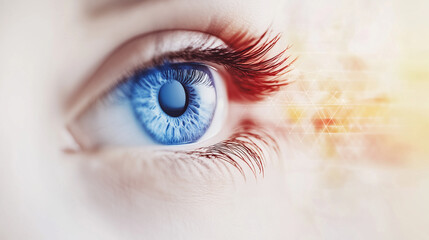 Close-up of a human eye with a blue iris, symbolizing vision and perception, enhanced with digital effects for a modern touch