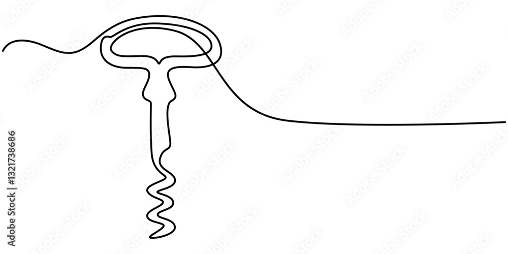 Poster corkscrew continuous line. bottle-screw or win bottle opener. vector illustration, vector abstract c