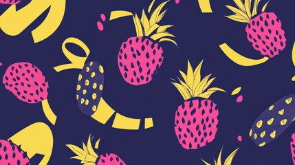 Bold Tropical Pineapple Pattern Design with Vibrant Colors