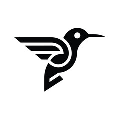 Stylish black and white hummingbird logo design. hummingbird icon vector silhouette, hummingbird logo vector silhouette

