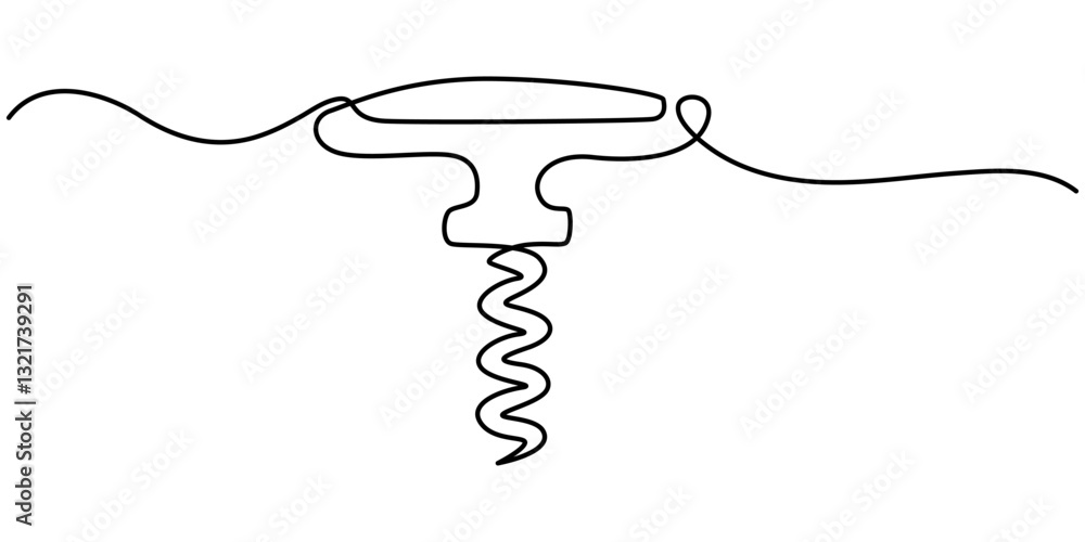 Poster corkscrew continuous line. bottle-screw or win bottle opener. vector illustration, vector abstract c
