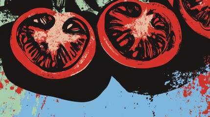 Bold Tomato Slices Graphic Art Print - Vibrant Food Illustration