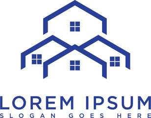 Minimalist blue house logo with modern and simple design. Suitable for branding, property, architecture, and real estate purposes. Vector format with clean lines and professional look