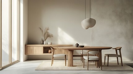 Dining Room Showcasing Wooden Table Chairs Light Fixture Interior Design