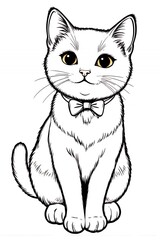 Fototapeta premium Adorable White Kitten Wearing a Bow Tie Elegant Pet Portrait Line Art Illustration