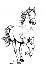 Obraz premium Majestic White Horse Galloping Dynamic Line Art Equestrian Illustration