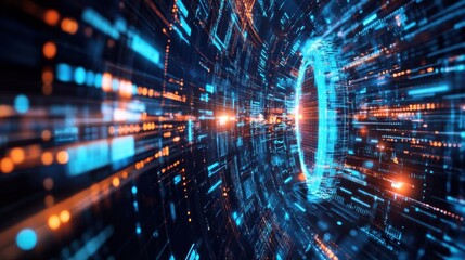 A modern cybersecurity insurance concept with a secure shield overlaying a monitor and digital data streams.