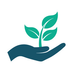 hand holding plant logo growth vector illustration