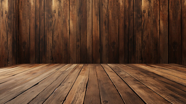 Rustic wooden room with empty floor and walls