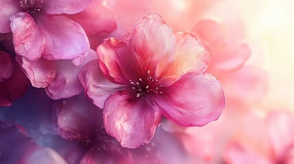 Fototapeta premium Pink blossoms spring sunrise garden background