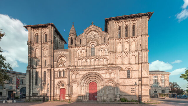 Eglise Abbatiale Sainte-Croix timelapse hyperlapse in Bordeaux, France, Romanesque Catholic church