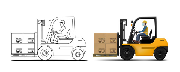 Cartoon And 3D Style Forklift Vehicle With Driver © prah
