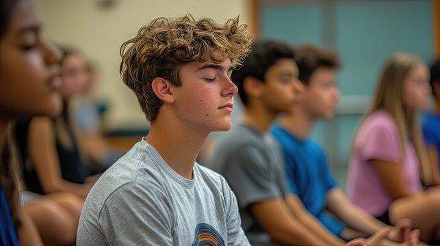students participating in mindfulness or meditation sessions.