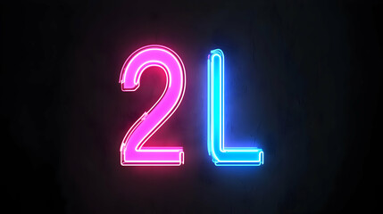 Pink and Blue Neon 2L Sign on a Dark Textured Background
