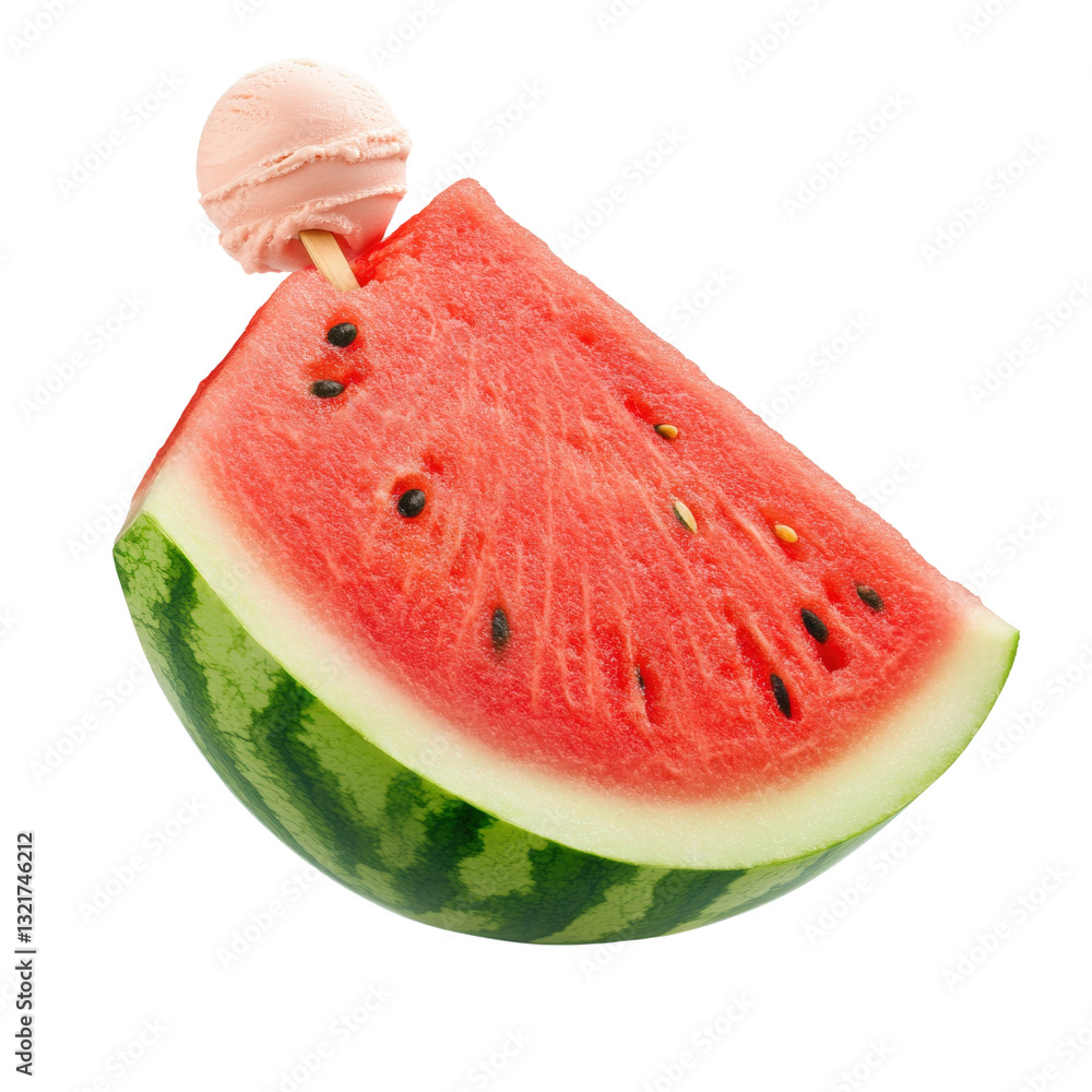 Poster a refreshing slice of juicy watermelon topped with a generous scoop of creamy ice cream perfect for 