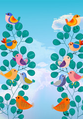 Flowers, plants, floral and birds hand drawing line art vector illustration background, engraving line botanical design for banner, artprint, poster, cards, cover.