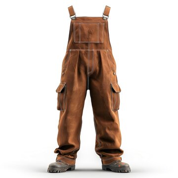 A pair of rugged brown overalls with pockets, perfect for workwear or casual style.