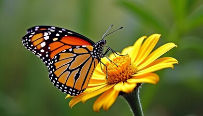 Monarch Butterfly Perched on Yellow Daisy Flower in Natural Habitat