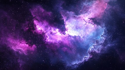 Purple and blue cosmic nebula with sparkling stars, symbolizing the vastness of space. Ideal for sci-fi, astronomy, and digital art projects.