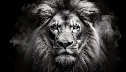 Surreal Lion Face Created with Wisps of Digital Smoke &ndash; Artistic Expression