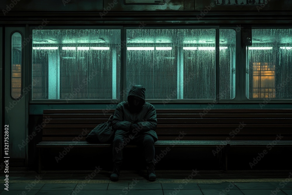 Poster A person sits on a bench in front of a window, possibly lost in thought