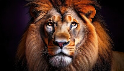 Naklejka premium Regal and Commanding Lion Portrait – The Essence of Strength and Nobility
