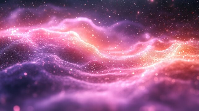 Fototapeta Ethereal cosmic landscape with glowing neon waves and sparkling stars