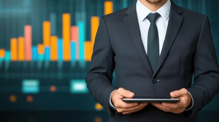 Businessman Using Tablet Reviewing Data Charts