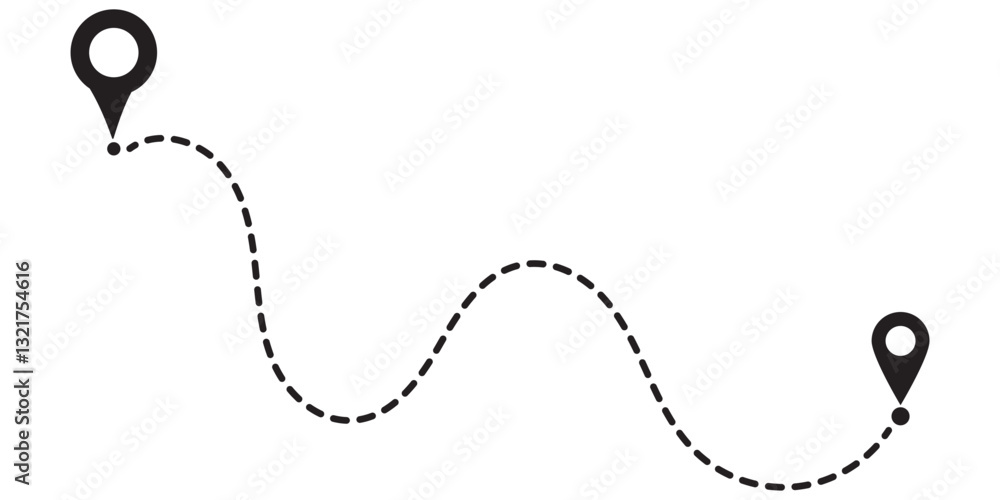 Poster route optimization line icon, route icon between two points with dotted path and location pin. route