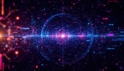 Obraz premium Dynamic digital visualization of data patterns virtual space abstract art futuristic environment wide angle view technology concept