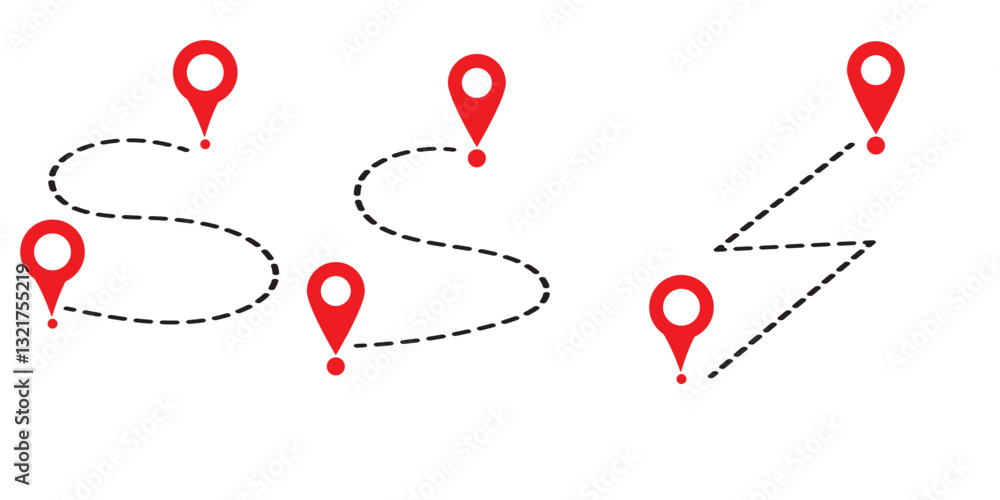 Poster route icon. two points with dotted path and location pin. route location icon two pin sign and dotte