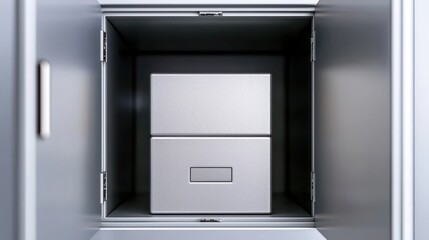 Two Silver Boxes in Gray Metal Cabinet, Top Down View