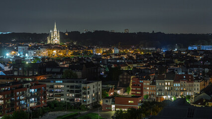 Obraz premium Aerial panorama of Laeken night timelapse, Brussels Capital Region, Belgium, showcasing cityscape