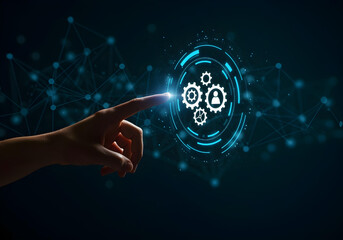 human hand interacting with glowing tech interface symbolizing automation
