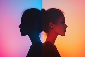 Dual Silhouette Portrait with Colorful Gradient Backgrounds