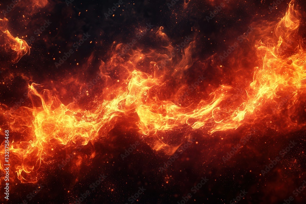 Fototapete dynamic fire-inspired background with deep red and orange flames and glowing embers, creating an ene