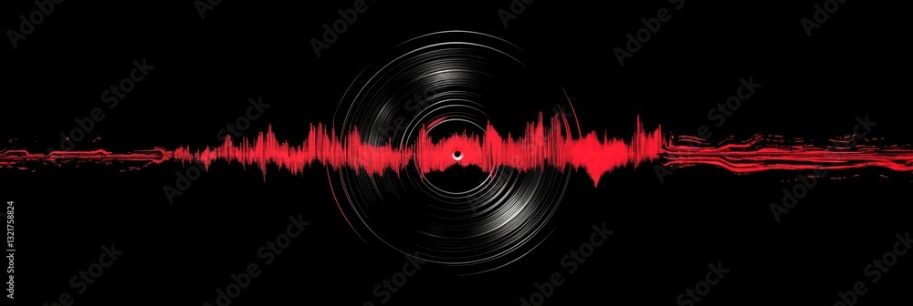 Aufkleber vinyl record texture with red soundwave ripples highlighting rhythmic patterns and golden ratio poin