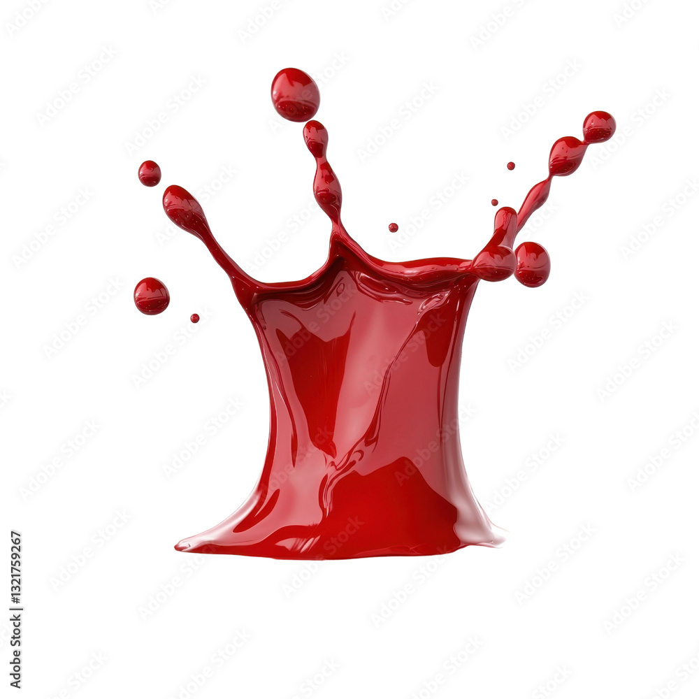 Poster splash of red liquid creating dramatic effect on isolated background
