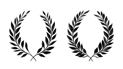 Fototapeta premium Two Elegant Laurel Wreaths Isolated on White Background. Possible use Graphic Design Element