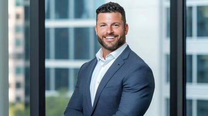 Confident Businessman Portrait - A successful businessman smiles confidently, symbolizing ambition, achievement, leadership, and prosperity. He exudes professionalism and success