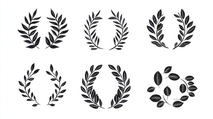 Decorative leaf wreaths, various designs, graphic elements, vector art, for logos or backgrounds