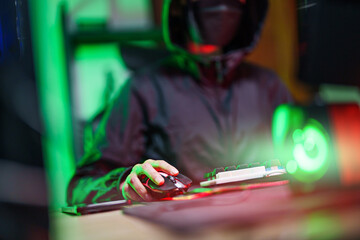 Digital crime, Hacker coding virus and ransomware attack cyber data system..