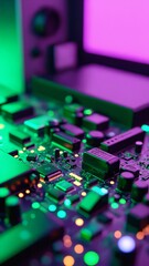 Big data, abstract visuals, futuristic, cyberpunk aesthetic, purple green accents, soft diffused highlights