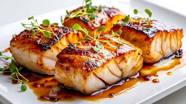 Seared Monkfish Fillet with Glossy Honey Balsamic Glaze and Vibrant Garnish