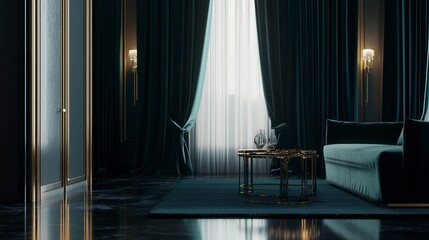 Dark Luxurious Living Room with Elegant Gold Accents