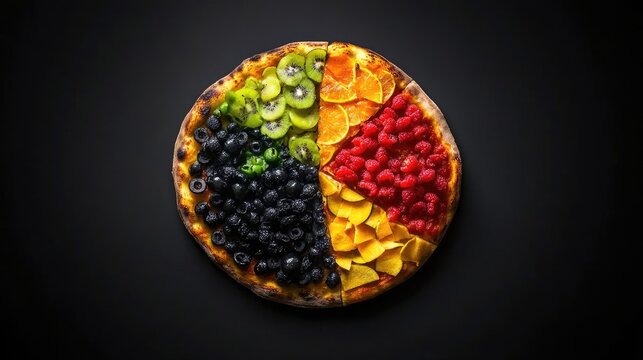 Colorful Fruit Pizza with Kiwi, Orange, Blackberries, and Raspberries