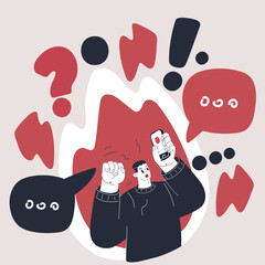 Fototapeta premium Cartoon vector illustration of a man angrily talking on the phone, expressing frustration